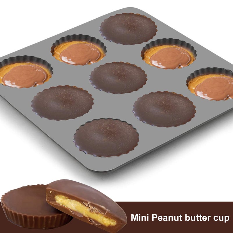 Palksky Chocolate Almond Peanut Butter Cup Mold - (3PCS) 9 Cup Bite Size Fat Bombs Snack Baking Pan/Mini Silicone Cookie Candy Mold for Brownie, Jello, truffle - Image 3